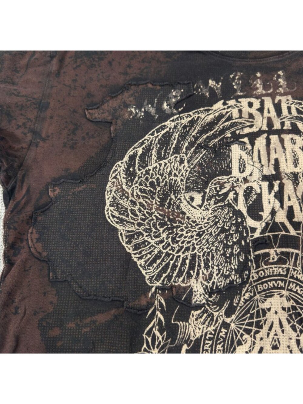 Archaic By Affliction Distressed Graphic T-Shirt Mens Lg Black/Brown Acid Wash - Picture 7 of 13
